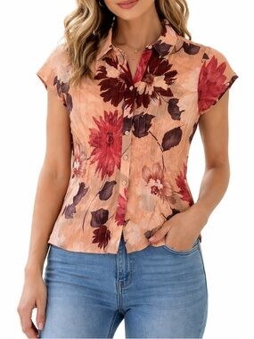Vintage Emanuel Ungaro 100% Silk Sheer Collared Shirt Floral print top